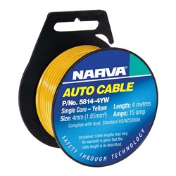 NARVA CABLE S/CORE 4MM 15A 4M YELLOW