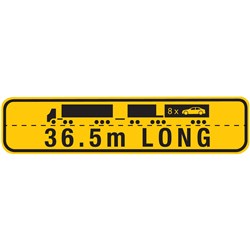 WA 36.5M LONG ROAD TRAIN B-DOUBLE WARNING SIGN - ONE PIECE HINGED - ALUMINIUM
